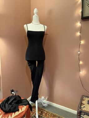 Zara Black Slim Pants with Black Spaghetti-Strap Cami